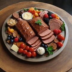 A delectable lunch consisting of a platter featuring an array of different cheeses flavorsome spicy sausage and ham accompanied by a refreshing cold beer and freshly baked bread all