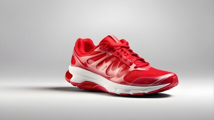 Red running shoes mockup: a translucent background with an isolated cutout object and shadow in a png file