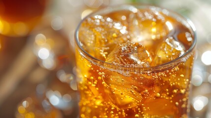 Refreshing glass of iced tea, condensation glistening, promising a cool and revitalizing sip