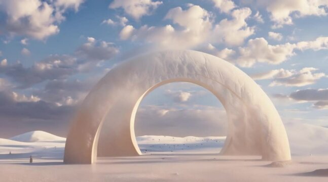 Stage arch entrance model in desert outdoor with cloudy sky background