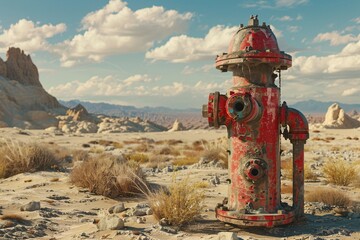 a red fire hydrant in the desert - Powered by Adobe