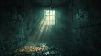 Solitary cell illuminated by harsh light at midnight - obrazy, fototapety, plakaty