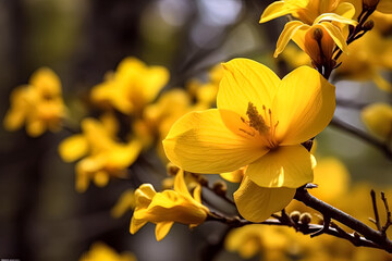 A yellow flower with a droplet of water on it.