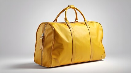 large yellow travel bag, isolated cutout object with shadow on transparent background in a png file