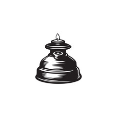 a black and white drawing of a bell with a candle in it.