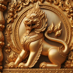 golden buddha statue in temple  sculpture, thai, decoration, door, ancient, culture, Ai generated 