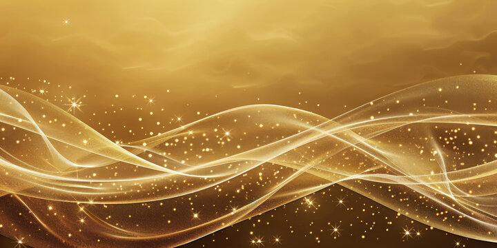 Golden Abstract Waves Background with Glittering Stars and Dynamic Lines