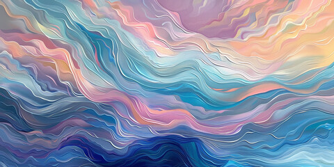 Abstract Colorful Waves Art - Soothing Lines Blend in a Mesmerizing Visual Journey, background - obrazy, fototapety, plakaty
