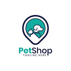 Pet shop logo design creative pin Dog cat vector template