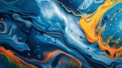 Vibrant blue and orange abstract swirls that resemble a cosmic scene.