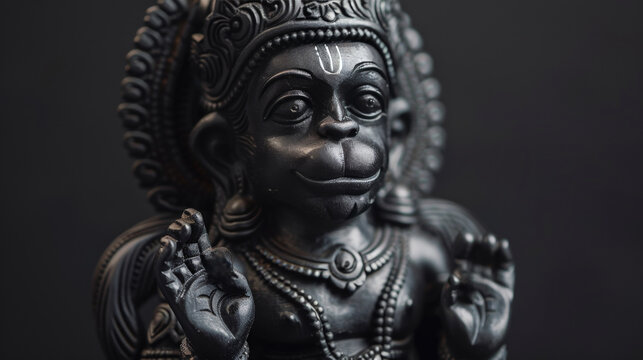 black sculpture of indian god hanuman