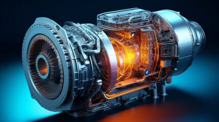 Futuristic industrial gas turbine engine. Engineering equipment