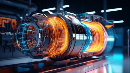 Futuristic industrial gas turbine engine. Engineering equipment