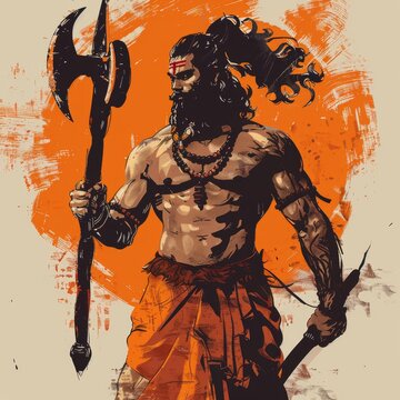 painting of Parashurama holding his weapon
