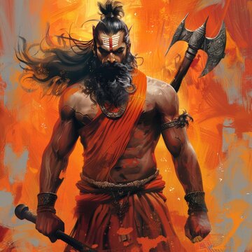 painting of lord Parashurama holding his weapon
