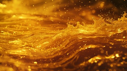 Obraz premium Surreal landscape of liquid gold in motion with gold drops