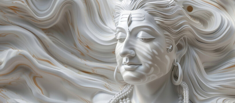 white marble statue with white waves marble tile