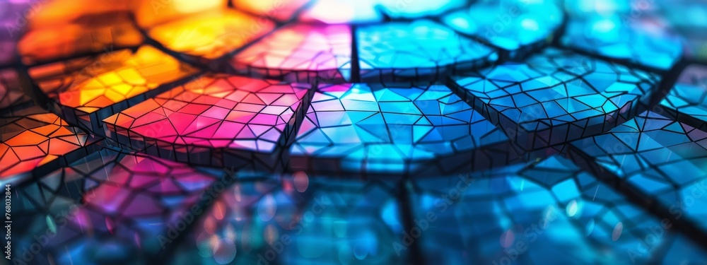 Poster pie chart made of digital shields representing investment allocation in cybersecurity sectors, with 