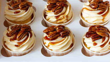 Pumpkin spice caramel pecan cupcakes with cream cheese frosting