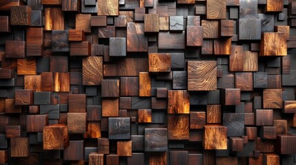 Brown wooden acoustic panels wall texture on wood background for interior design - obrazy, fototapety, plakaty