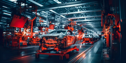 Fototapeta na wymiar car factory where vehicles are manufactured and assembled. Generative AI