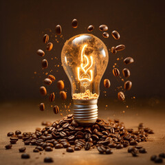 A light bulb with roasted coffee beans
