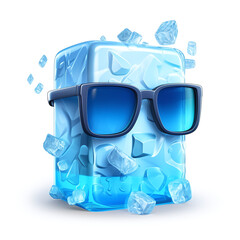 Cartoon ice cube freezing with sunglasses