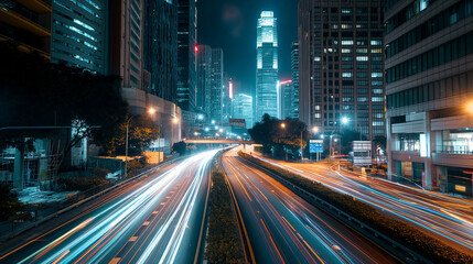 Fototapeta na wymiar Overexposed city traffic trails photography at night