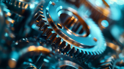 Gears or parts of machine or device in factory advanced technology - obrazy, fototapety, plakaty