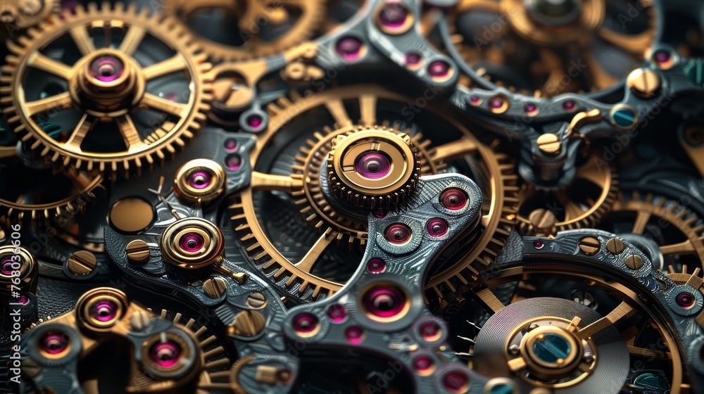 Poster close-up of complex watch internals highlighting precision engineering and craftsmanship in horology