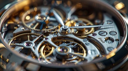 A macro shot showcasing the intricate details and precision engineering of the internal movement of a high-end luxury watch.