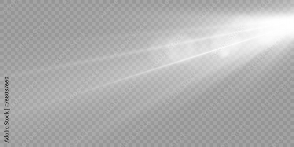 Poster bright white lighting with spotlights, projector light effects with spot light isolated on transpare