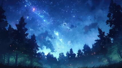 星空と森のシルエット_3