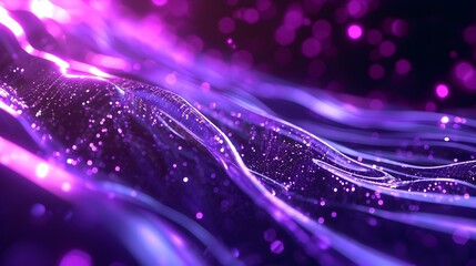 Abstract purple light lines and glowing particles form a background with a curved tunnel, creating a speed of lights effect.