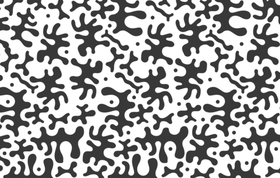 Abstract liquid doodle shape seamless pattern. Creative minimalist style art background, trendy design with basic shapes. Modern black and white wallpaper print PNG
