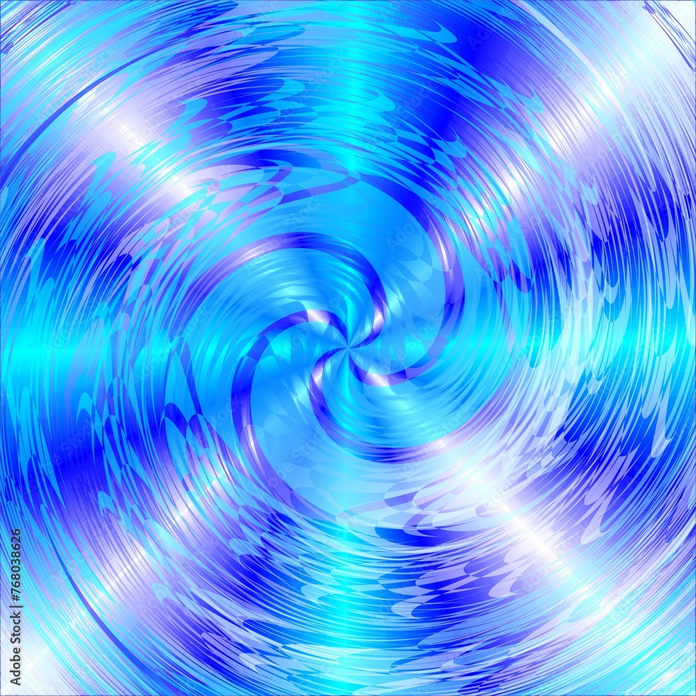 Poster background with blue, white and neon turquoise color, vortex and rays - computer graphic with effect