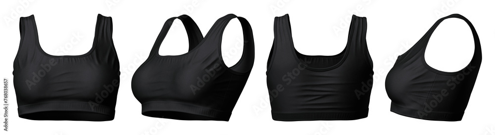 Poster black sports bra mockup front, side, back view