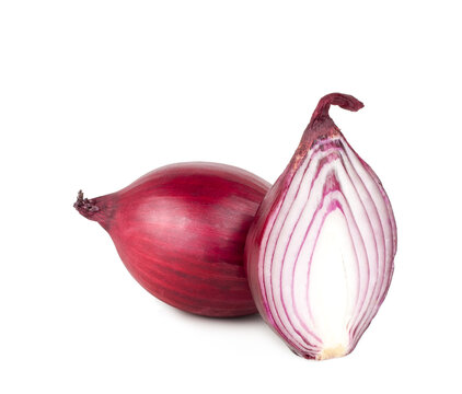 Red onion and slice isolated on a white background