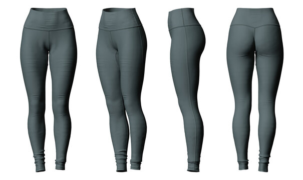 green legging isolated mockup front, side, back view
