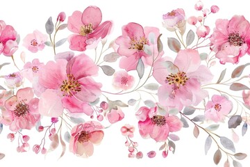 Watercolor medley of pink blooms and foliage, artistically set against a white background for digital crafting and design
