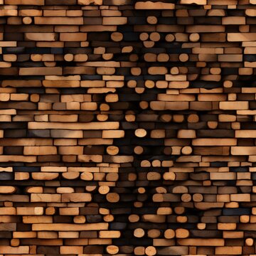 Rows of neatly stacked firewood in a woodshed 02 - Perfectly repeating background pattern for your designs