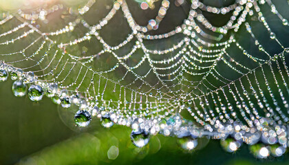 spider web with dewdrop, A Web of Wonder, Dewdrops Highlighting the Intricate Design of a Spider Web, The Magic of Morning Dew, A Sparkling Spider Web, Fragile Elegance, generative ai