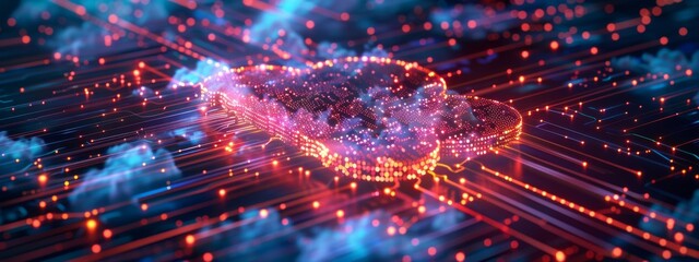 Obraz premium Visualize a secure and encrypted data exchange happening within cloud infrastructure, highlighting third-party cybersecurity measures, with space for text insertion