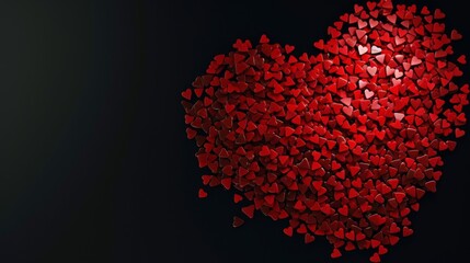 This captivating image showcases a multitude of red hearts organized in a heart shape, set against a smooth gradient from dark to light, evoking emotions of love. - Powered by Adobe