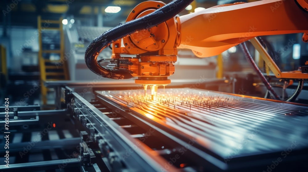 Poster high precision robot arm inside on semiconductor factory