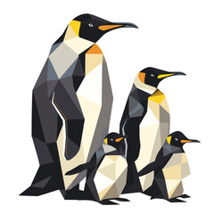 Geometric Penguin Family, vector graphic, white background