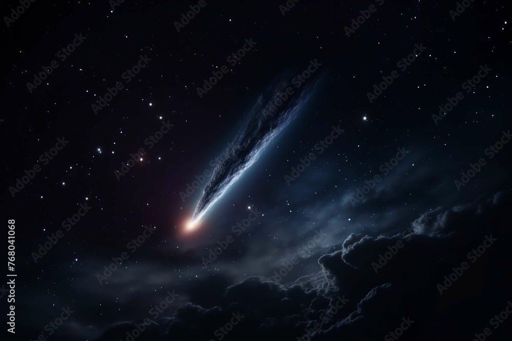 Wall mural a shot of a comet, with its glowing tail visible against the dark background of space