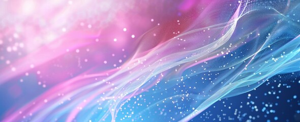 Starry ribbons of a digital galaxy twirl in cosmic motion, creating a fluid masterpiece of purple and blue with sparks of star-like particles.
