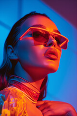 Photograph of a young model girl with fashion sunglasses.