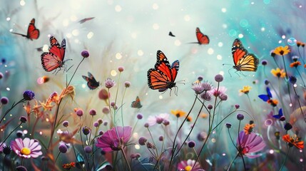 Fototapeta na wymiar A group of colorful butterflies fluttering through a field of wildflowers, their delicate wings a kaleidoscope of hues.
